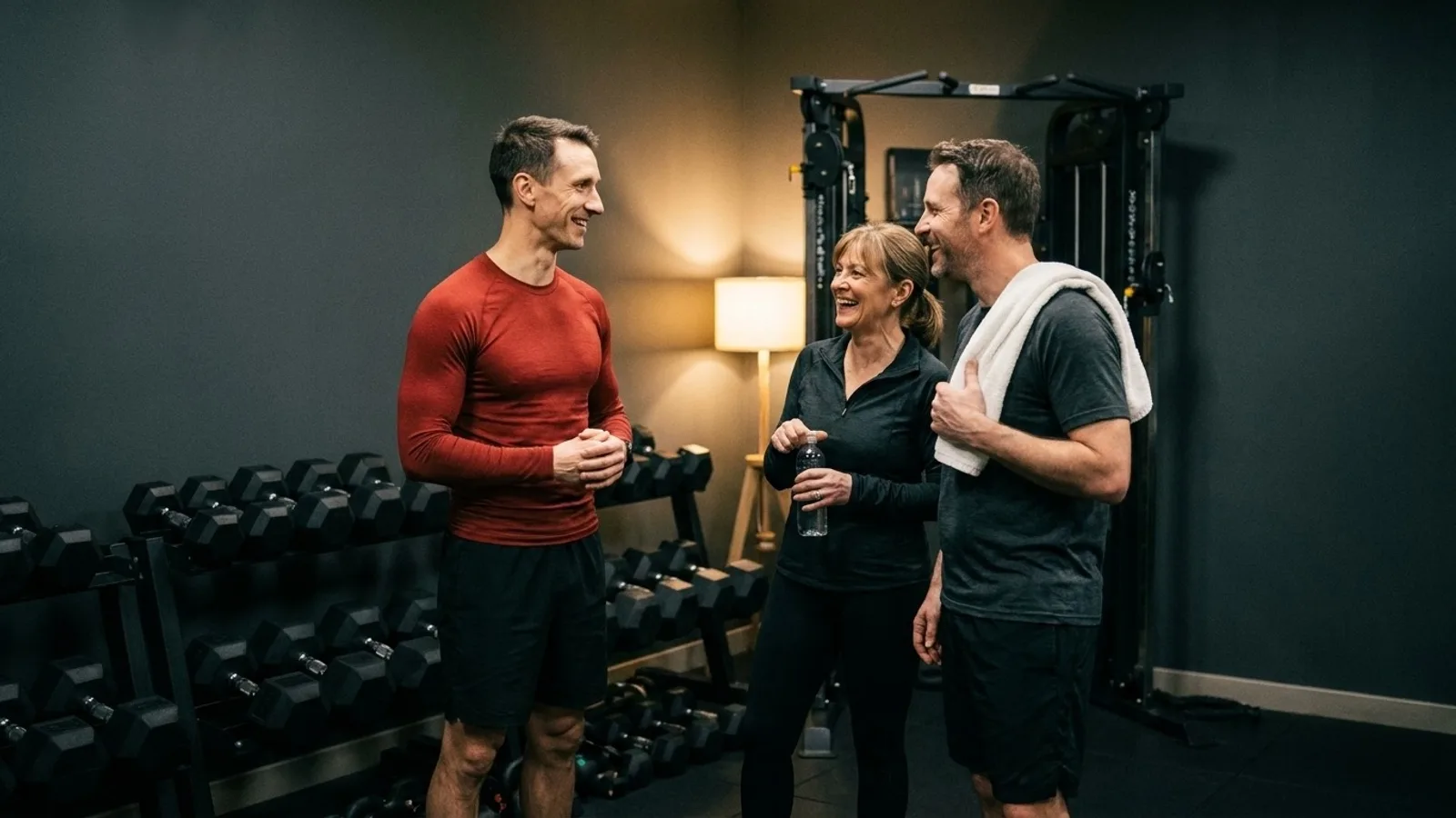 Nathan Brennan talking and laughing with two clients in the studio after a session